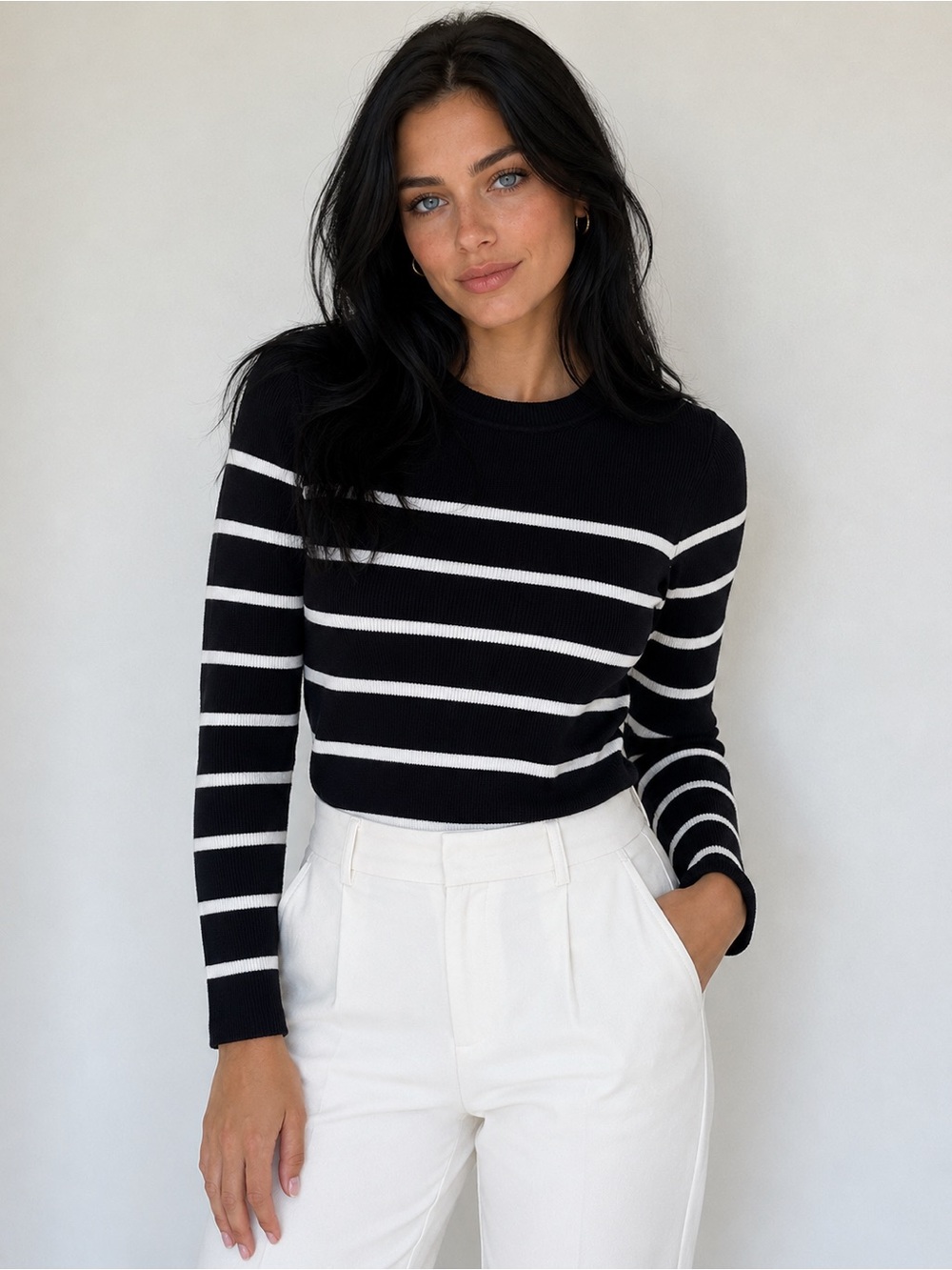 🎬Preppy Dynamite Black Striped Cropped & Ribbed Sweater